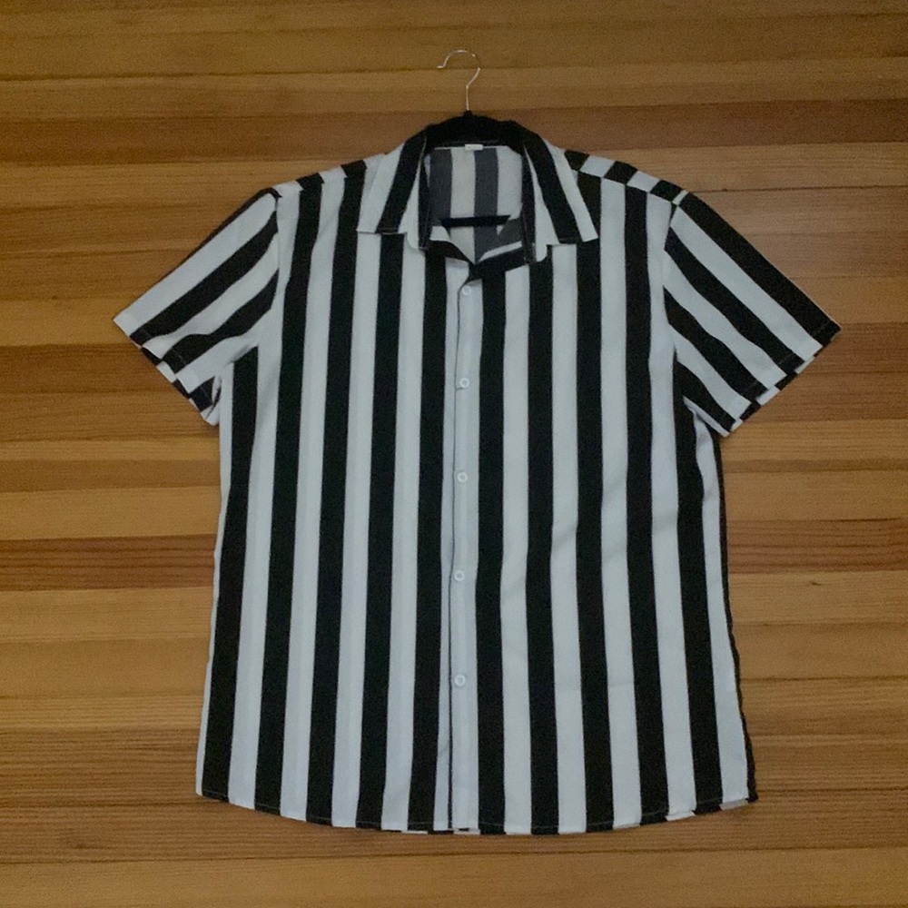 Unisex Striped Referee T-Shirt Button-up